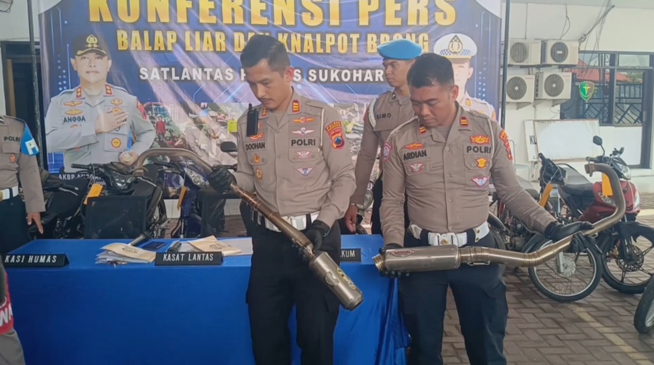 POLRES SUKOHARJO TINDAK PULUHAN PELANGGARAN KNALPOT BRONG