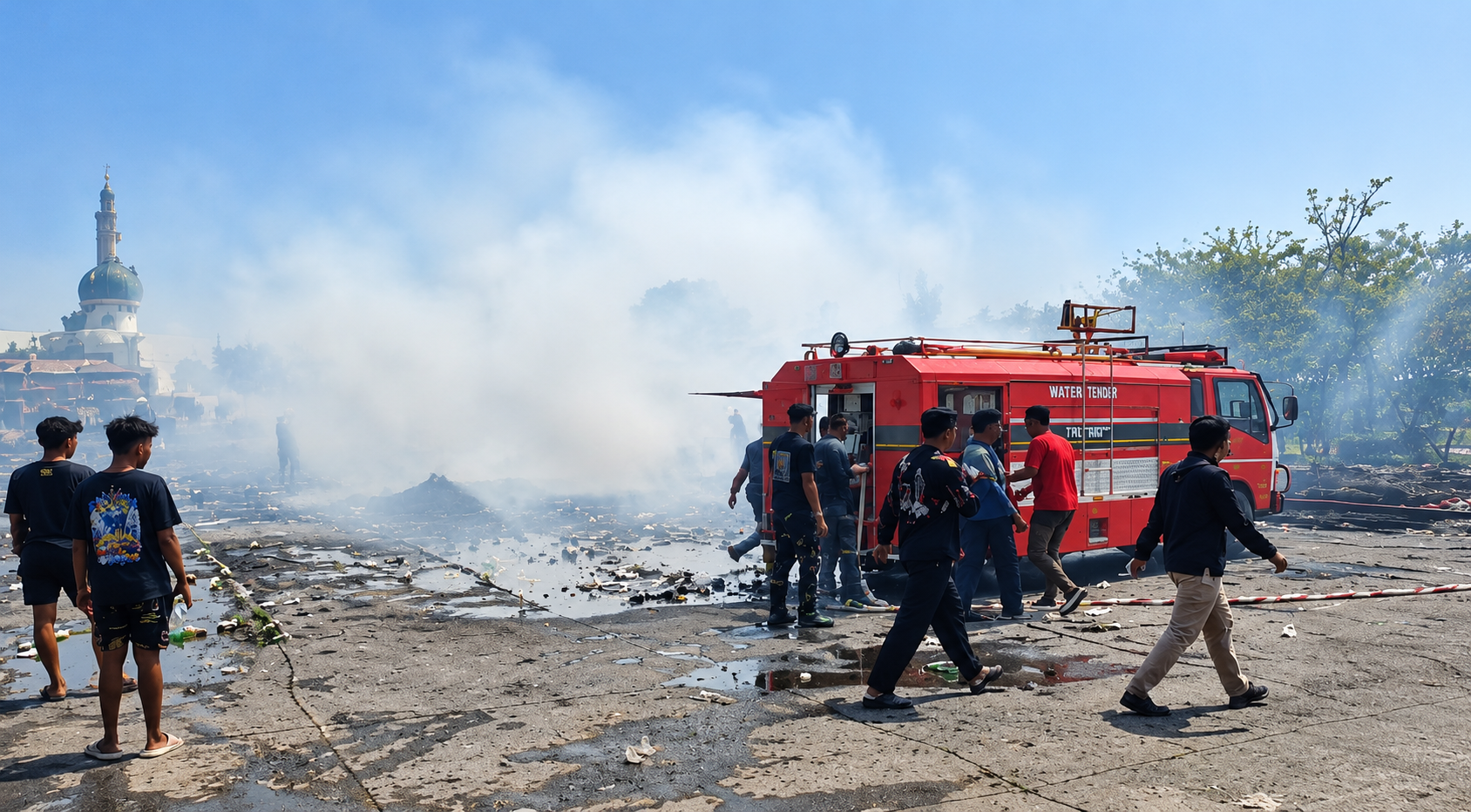 KEBAKARAN GUDANG ROSOK DI SUKOHARJO, API MEREMBET KE BANGUNAN